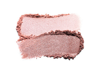 Beige and bronze eye shadow texture swipe isolated on white background. Cosmetic product brush swatch