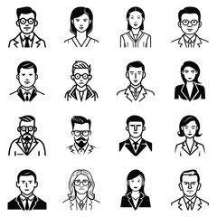 Business People Flat Icon Set Isolated On White Background