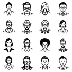 Business People Flat Icon Set Isolated On White Background