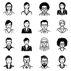 Business People Flat Icon Set Isolated On White Background