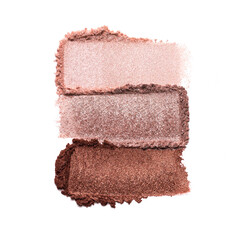 Beige brown and bronze eye shadow texture swipe isolated on white background. Cosmetic product brush swatch