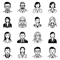 Business People Flat Icon Set Isolated On White Background