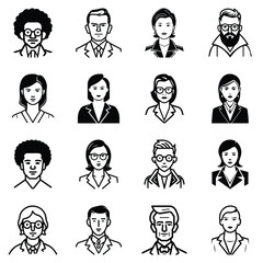 Business People Flat Icon Set Isolated On White Background