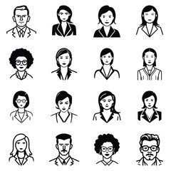 Business People Flat Icon Set Isolated On White Background