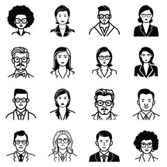 Business People Flat Icon Set Isolated On White Background