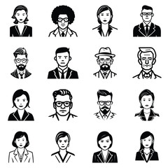 Business People Flat Icon Set Isolated On White Background