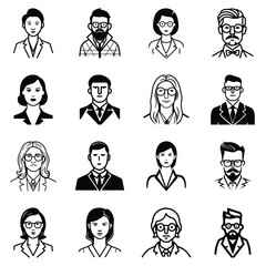 Business People Flat Icon Set Isolated On White Background