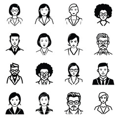 Business People Flat Icon Set Isolated On White Background