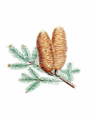Pine cone fruits: Botanical illustration inspired by a vintage style