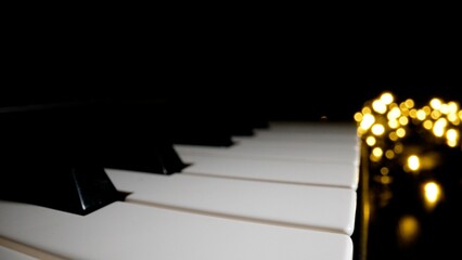 Piano keys close-up. Close-up of black and white keyboard keys. Macro close up of black and white piano keys. Riding on the keys of a beautiful piano.