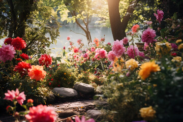 flower garden, flowers, garden flowers, flower colors, beautiful nature flowers - obrazy, fototapety, plakaty