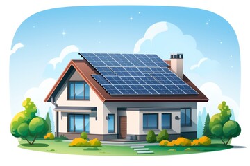 Solar panels. House with solar panels.