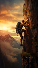 Rock climber climbing a big wall, alpine climbing, climbing - obrazy, fototapety, plakaty