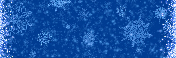 Naklejka na ściany i meble Blue Merry Christmas background with blurred lights.