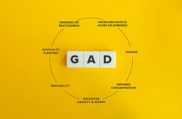 GAD, Generalized Anxiety Disorder and Symptoms. DSM-5. - obrazy, fototapety, plakaty