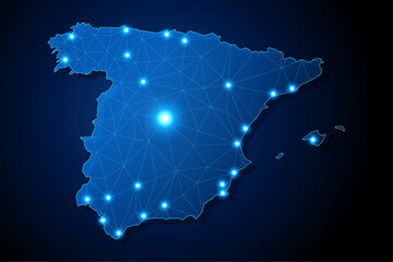 Spain - country shape with lines connecting major cities