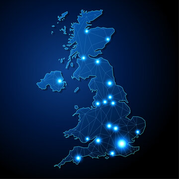 United Kingdom - country shape with lines connecting major cities