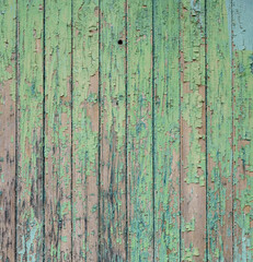 Rustic painted wood boards with dry peeling grunge paint
