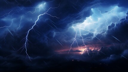 A dramatic thunderstorm with lightning bolts striking the night sky, suitable for horror or intense gaming streams.