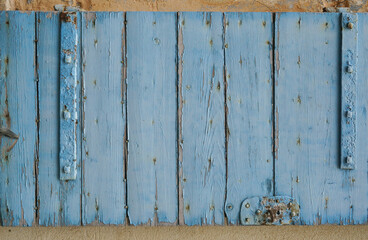 Rustic painted wood boards with dry peeling grunge paint