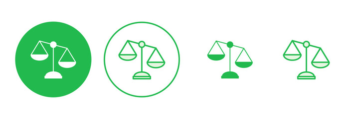 Scales icon set. Weight scale icon. Law scale icon. Justice
