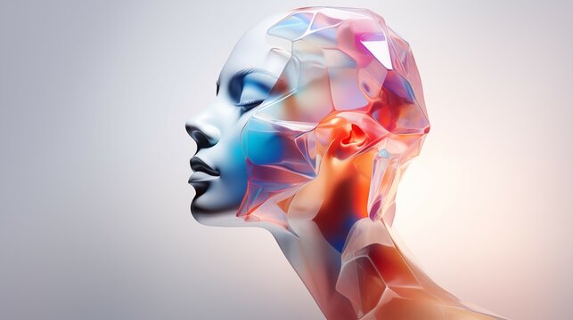 perfil de mujer en 3d de cristal fundido a porcelana