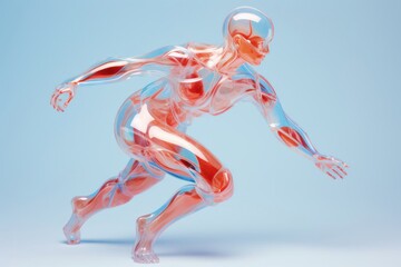 Dynamic Sculpture of a Running Man in Transparent Plastic on a Vibrant Generative AI