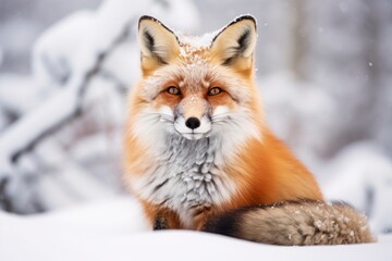 Fototapeta premium red fox in the snow, its bright fur contrasting against the white landscape