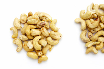 Cashew nuts on white background.