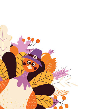 bright happy turkey Thanksgiving. Banner, card, web for Thanksgiving holiday. Vector illustration