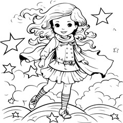 shooting stars girl coloring page