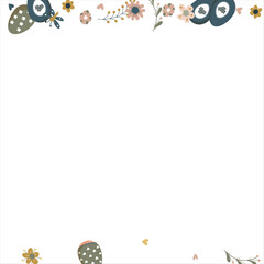 Naklejka na ściany i meble Happy Easter Banner. Pattern of eggs, flowers and twigs. For card, banner, poster, flyer, and web. Spring Festival. Vector illustration