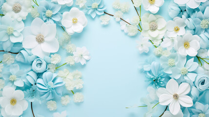 Tranquil blue backdrop whispers floral sweetness.