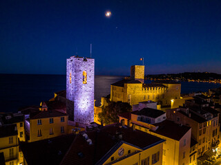 Sunset view of Antibes, a resort town between Cannes and Nice on the French Riviera