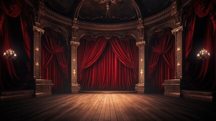 Theater stage with red curtains