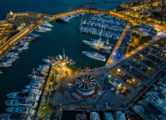Sunset view of Antibes, a resort town between Cannes and Nice on the French Riviera