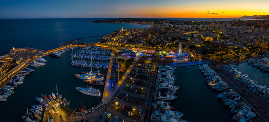 Sunset view of Antibes, a resort town between Cannes and Nice on the French Riviera