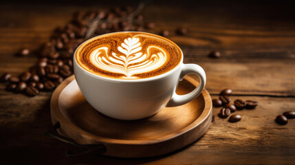 Coffee Mug with Latte Art in Cozy Setting