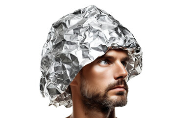 Man in tin foil hat, cut out - obrazy, fototapety, plakaty