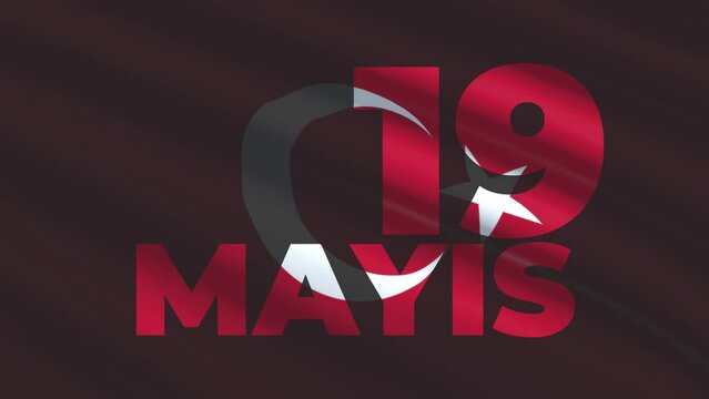 19 Mayıs Turkish National Youth and Sports Day with Waving Turkish Flag Animation  4K