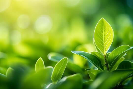Nature of green leaf in garden at summer under sunlight. Natural green leaves plants using as spring background environment ecology or greenery wallpaper. generative ai.