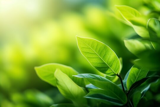 Nature of green leaf in garden at summer under sunlight. Natural green leaves plants using as spring background environment ecology or greenery wallpaper. generative ai.
