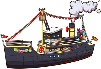 Cartoon Saint Nicholas Steamboat. Vector illustration with simple gradients. - obrazy, fototapety, plakaty