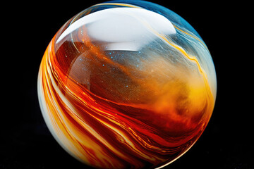 Macro photograph of a single, unmarked glass marble.