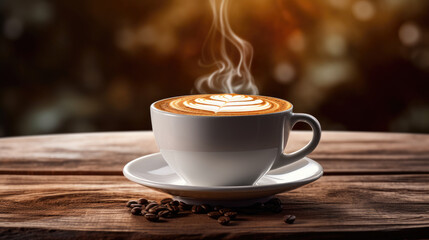 Coffee Mug with Latte Art in Cozy Setting