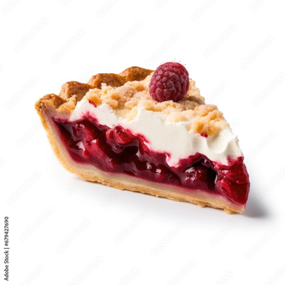Aufkleber a piece of raspberry pie with whipped cream and raspberries. generative ai.