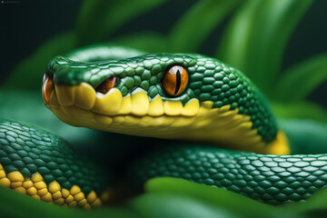 close up of a green snake