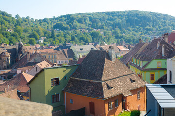 Obraz premium Illustration from Clock tower on streets of Sighisoara in Romania.