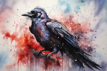 watercolor Crow Black Crow Watercolor Raven Bird - obrazy, fototapety, plakaty