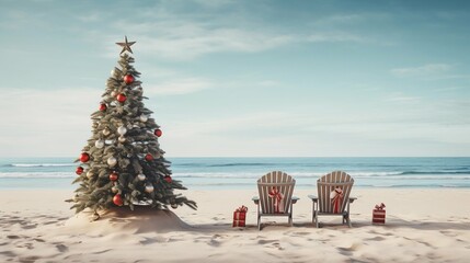 Aussie Yuletide: Christmas Celebration on a Western Australian Beach. Generative ai - obrazy, fototapety, plakaty
